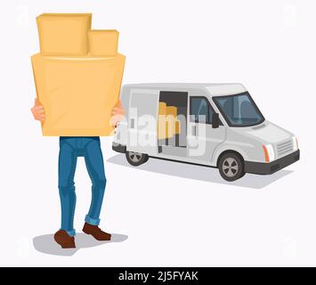 Illustration vectorielle MAN porte une boîte en carton Illustration de Vecteur