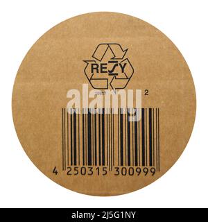 Papier carton marron et beige sur codes-barres symbole de recyclage imprimé. Peut être utilisé dans la correspondance de l'entreprise Banque D'Images