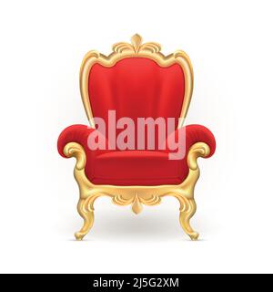 Vector Realistic royal trône, luxueuse chaise rouge avec des jambes dorées sculptées isolées sur fond. Fauteuil ancien doré de style victorien. Objet Illustration de Vecteur