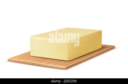 Vecteur bâton jaune réaliste de beurre sur la planche à découper, margarine ou tartiner, produit laitier naturel isolé sur fond. Graisse, foo riche en calories Illustration de Vecteur