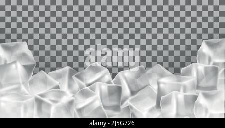 Vecteur 3D cubes de glace réaliste cadre, bordure. Objets gelés carrés transparents. Blocs de gel isolés sur fond translucide. Illustration de Vecteur