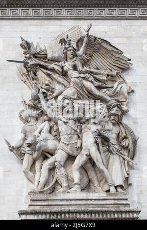 Paris : départ de 1792 (ou la Marseillaise) par François rude, l'un des quatre principaux groupes sculpturales de l'Arc de Triomphe (Arc de Triomphe) Banque D'Images