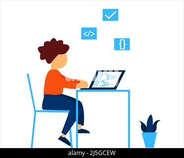 Un petit garçon qui apprend le langage de programmation Illustration de Vecteur
