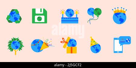 Ensemble d'icônes de jour de la terre mère Illustration de Vecteur