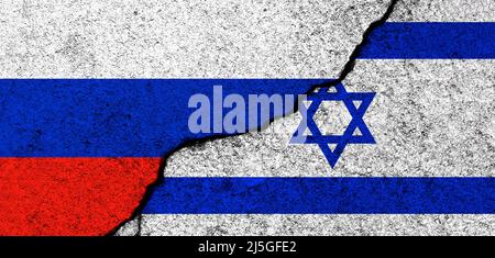 La Russie et Israël sont les drapeaux en arrière-plan. Diplomatie et politique, conflit et concurrence, partenariat et coopération Banque D'Images