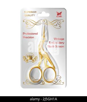 Ciseaux à ongles Vector Realistic dans un emballage transparent, équipement professionnel pour la manucure et la pédicure isolé sur fond. Outil de coupe en métal W Illustration de Vecteur