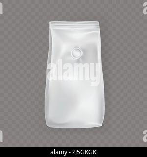 Emballage en plastique blanc vectoriel pour les collations alimentaires, biscuits aux puces sucreries isolées sur un fond transparent dans un style réaliste. Mise en page du package de conception lue Illustration de Vecteur
