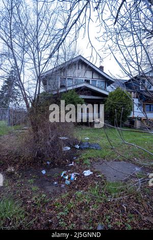 Maison abandonnée à Detroit, Michigan, États-Unis, symbolique de la dépression économique. Banque D'Images