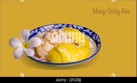 Riz collant Mango, dessert thaïlandais, sucreries locales de Thaïlande. Saisonnier Banque D'Images