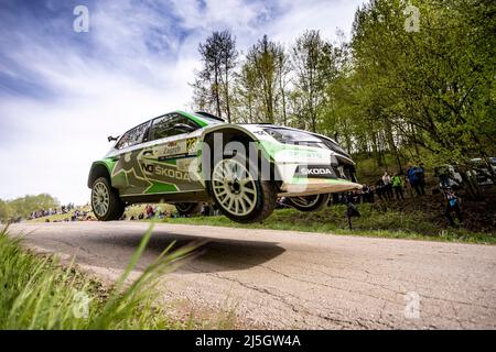 23 GRYAZIN Nikolay (raf), ALEKSANDROV Konstantin (raf), Toksport WRT 2, Skoda Fabia Evo, action pendant le rallye Croatie 2022, 3rd tour du Championnat du monde de voitures de rallye WRC 2022, du 21 au 24 avril 2022 à Zagreb, Croatie - photo Nikos Katikis / DPPI Banque D'Images