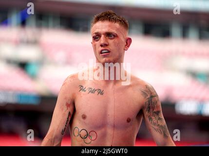 Kurt Walker lors de son combat léger junior contre Stefan Nicolae au stade Wembley, Londres. Date de la photo: Samedi 23 avril 2022. Banque D'Images