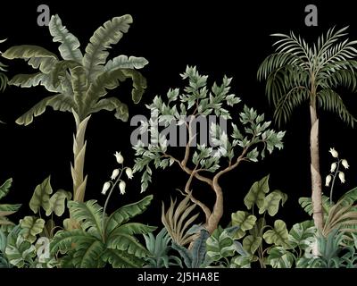 Paysage de jungle avec palmiers. Peinture murale à l'intérieur. Illustration de Vecteur