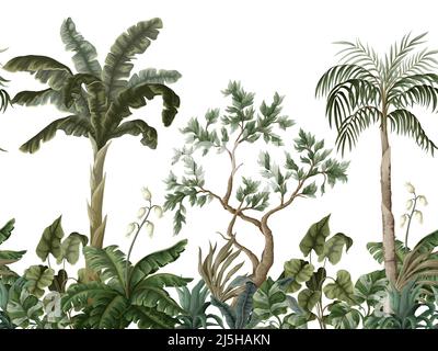 Paysage de jungle avec palmiers. Peinture murale à l'intérieur. Illustration de Vecteur