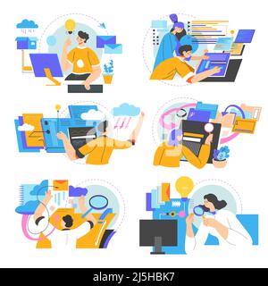 Recherche et analyse de données, personnes par ordinateur Illustration de Vecteur