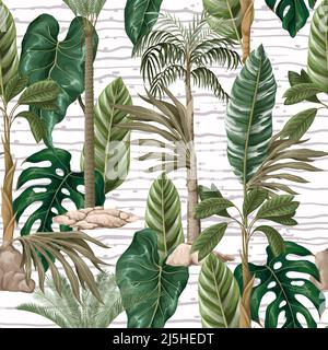 Motif textile sans couture avec feuilles et arbres tropicaux. Vecteur. Illustration de Vecteur