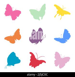 Icônes de papillons colorés sur fond blanc Illustration de Vecteur