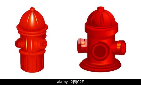 Borne incendie rouge. Ensemble d'icônes de vecteur plat de borne d'incendie. Ensemble de 3 icônes vectorielles Illustration de Vecteur