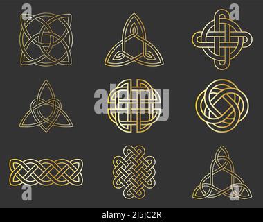 Icône Celtic Knot Vector définie en or sur fond gris Illustration de Vecteur