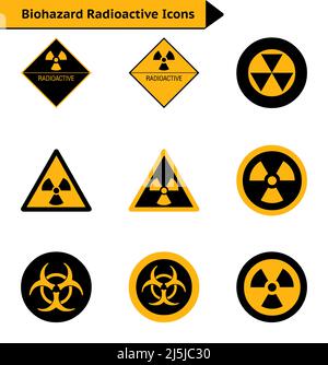 Icône de vecteur radioactif de danger biologique définie en noir et jaune sur fond blanc Illustration de Vecteur