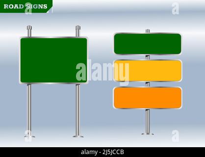 Panneaux verts et jaunes vierges. Ensembles d'icônes vectorielles de signalisation routière. Illustration de Vecteur