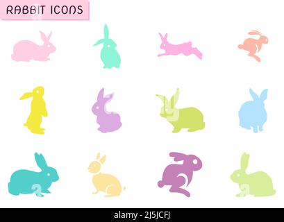 Jeu d'icônes vectorielles plates colorées de lapin Illustration de Vecteur