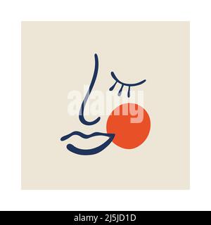 Matisse abstrait femme visage. Imprimé art contemporain. Affiche d'art minimaliste avec breloques organiques. Illustration vectorielle isolée Illustration de Vecteur