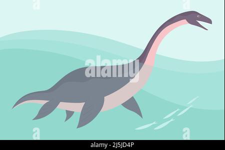 Plesiosaurus préhistorique de dinosaures sous-marins avec nageoires. Pangolin de mer prédateur. Col long. Des mâchoires effrayantes avec des dents. Faune de la période jurassique. VEC Illustration de Vecteur