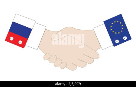 La prise de main d'accords commerciaux diplomatiques et une paix entre la Russie et le pays de l'Union européenne. Vecteur et illustration. Illustration de Vecteur