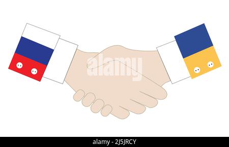 Poignée de main d'accords diplomatiques et paix entre la Russie et l'Ukraine. Vecteur et illustration. Illustration de Vecteur