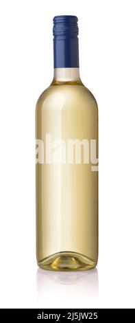 Vue avant de bouteille de vin blanc non marqué isolated on white Banque D'Images