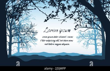 Illustration plate du paysage avec arbres et branches. Espace pour votre texte dans le ciel bleu - vecteur Illustration de Vecteur