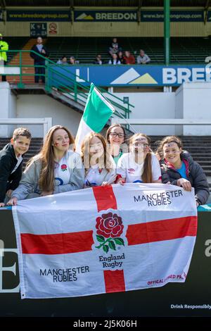 Leicester, Royaume-Uni. 24th avril 2022. Fans lors du match des six Nations de TikTok Womens entre l'Angleterre et l'Irlande au stade Mattioli Woods Welford Road à Leicester, en Angleterre. Marcelo Poletto/SPP crédit: SPP Sport Press photo. /Alamy Live News Banque D'Images