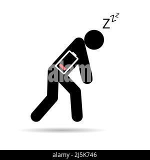 Icône homme fatigué avec ombre, émotion du sommeil signe fatigué, symbole de concept ennuyé, illustration vectorielle graphique . Illustration de Vecteur