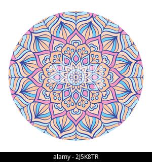 Méditation spirituelle mandala en forme de cercle dans la couleur orange bleu rose jaune Illustration de Vecteur