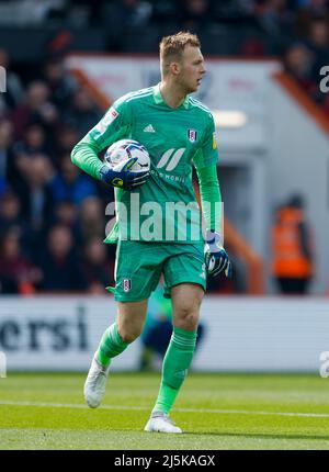 Le gardien de but de Fulham Marek Rodak lors du match de championnat Sky Bet au stade Vitality, à Bournemouth. Date de la photo: Samedi 23 avril 2022. Banque D'Images