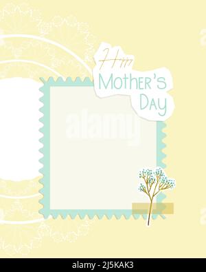Happy Mothers Day collage jaune carte postale style vintage, fleurs et dentelle, scrapbooking, pour félicitations, place à insérer. Illustration vectorielle Illustration de Vecteur