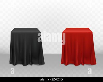 Vector 3D nappe en soie rouge et noire réaliste. Mobilier vide isolé sur fond transparent pour affiche publicitaire, bannière. Modèle, maquette. Conception Illustration de Vecteur