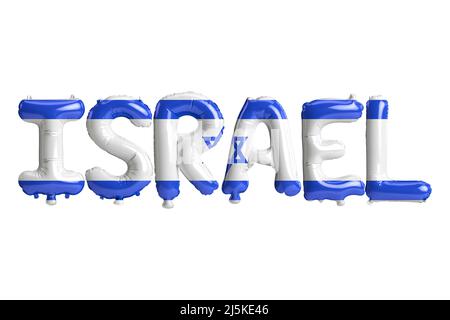 3D illustration de ballons à lettre israélienne avec des drapeaux de couleur isolée sur blanc Banque D'Images