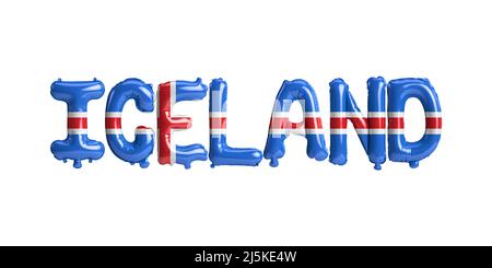 3D illustration de ballons de lettre d'Islande avec des drapeaux de couleur isolée sur blanc Banque D'Images