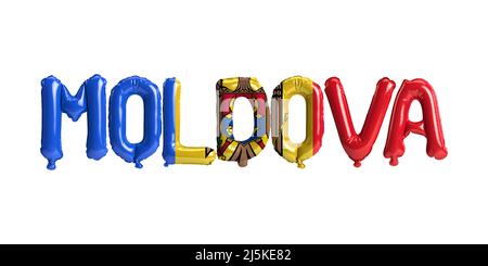 3D illustration de ballons de lettre moldave avec des drapeaux de couleur isolée sur blanc Banque D'Images