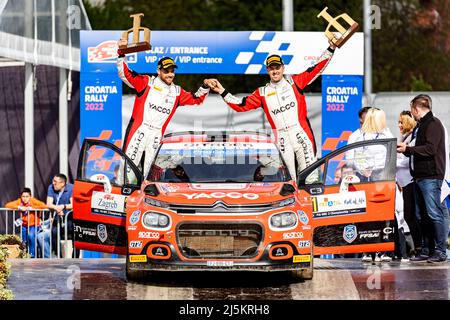 Zagreb, Croatie. 24th avril 2022. ROSSEL Yohan (fra), Citroën C3, portrait SARREAUD Valentin (fra), Citroën C3, portrait lors du rallye Croatie 2022, 3rd tour du Championnat mondial de voitures WRC 2022, du 21 au 24 avril 2022 à Zagreb, Croatie - photo Nikos Katikis/DPPI crédit: DPPI Media/Alay Live News Banque D'Images