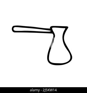 Cafetière turque. Ustensiles de cuisine pour préparer une boisson isolée sur fond blanc. Batterie de cuisine Doodle. Symbole turc de Bonjour. Panneau Americano pot. Illustration de Vecteur