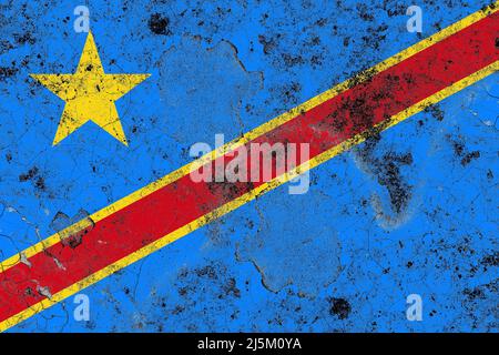 Drapeau de la république démocratique du congo sur une ancienne surface de mur en béton endommagée Banque D'Images