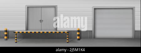 Installation d'affaires libre-stockage, entrepôt de la compagnie de livraison, garage de service de voiture, hangar commercial 3D vecteur réaliste avec portes closes et chargei Illustration de Vecteur