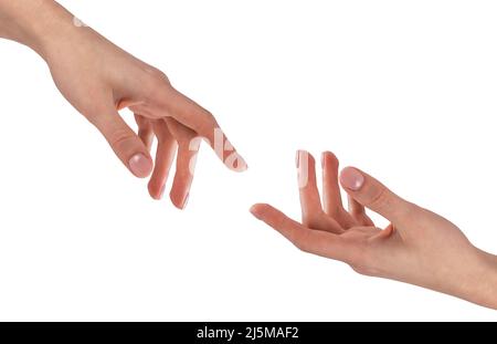 Aider à isoler la main sur fond blanc. Soutien, amitié, sympathie, paix, solidarité. Photo de haute qualité Banque D'Images