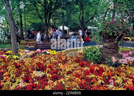 Branson, Missouri, États-Unis 19 avril 1992 : promenades en ligne au printemps dans le parc à thème de Silver Dollar City, près de Branson, Missouri. Banque D'Images