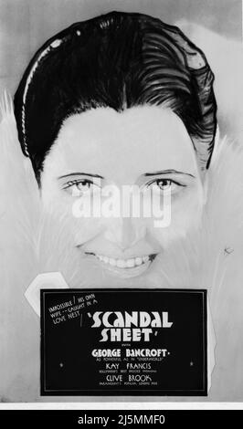 Exposition peinte à la main KAY FRANCIS dans LA FEUILLE DE SCANDALE 1931 réalisateur JOHN CROMWELL histoire Oliver H.P. Garrett Paramount Images publicité pour Paramount Publix cinémas Banque D'Images