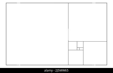 Construction Golden ratio. Rectangle divisé sur des carrés par des proportions de 1:1,618. Séquence Fibonacci. Modèle de symétrie idéal. Symbole mathématique. Illustration vectorielle Illustration de Vecteur