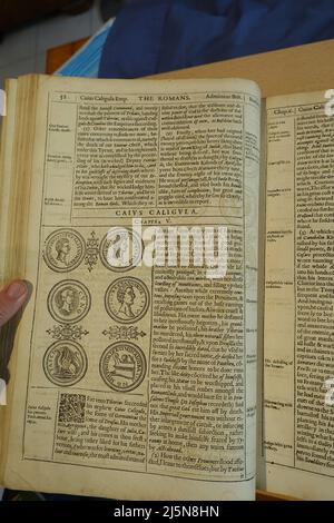 Page à propos de Caius Caligula de l'Histoire de la Grande Bretagne de John Speed, publié en 1623 Banque D'Images