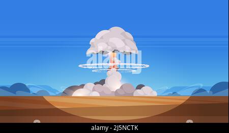 explosion nucléaire une boule de feu montante de champignon atomique nuage dans apocalipce du désert détonation la destruction dangereuse arrête la guerre Illustration de Vecteur